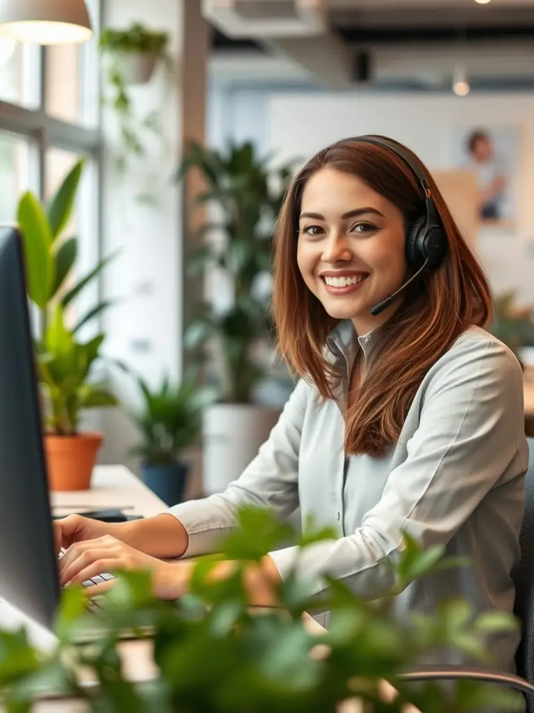 A customer service representative assisting a client over the phone.