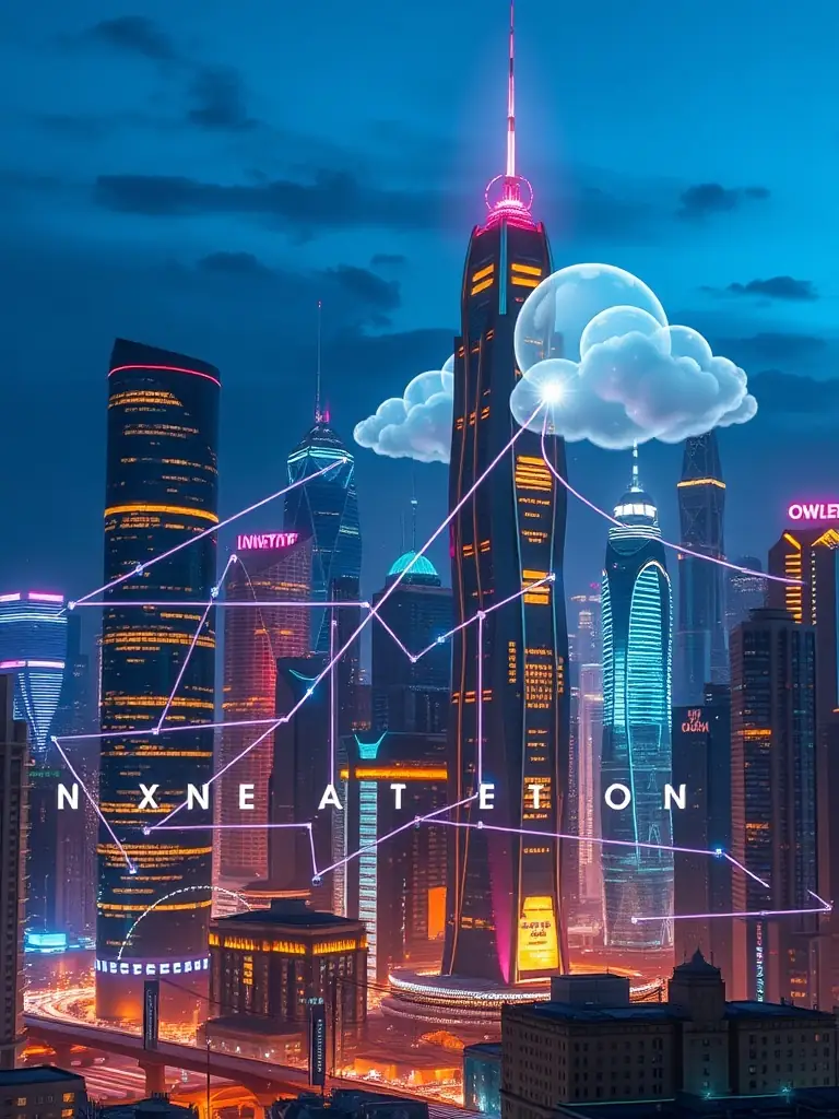 A futuristic cityscape with digital connections representing advanced internet solutions.