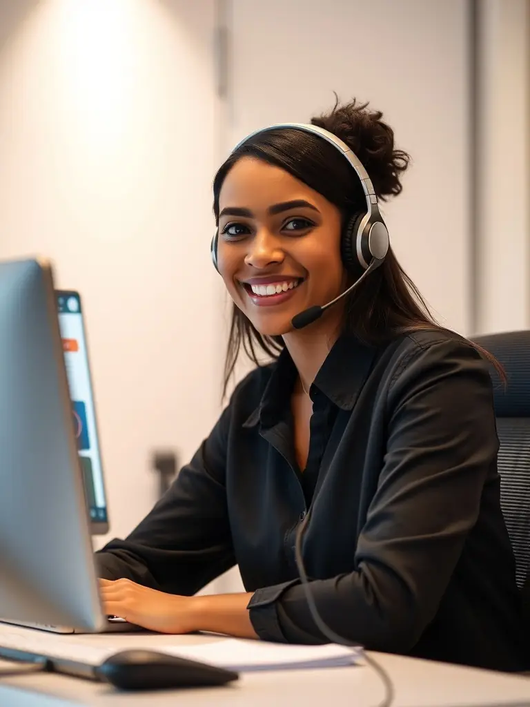 A customer support representative assisting a client over the phone.